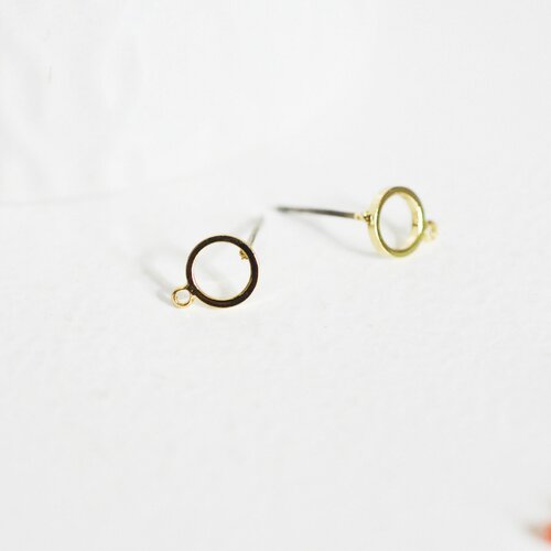 Boucles cercle avec anneau doré laiton 18k tige argent 935,bijoux doré,base boucle,oreille percée, la paire, boucle dorée 18k, 14mm-g1893