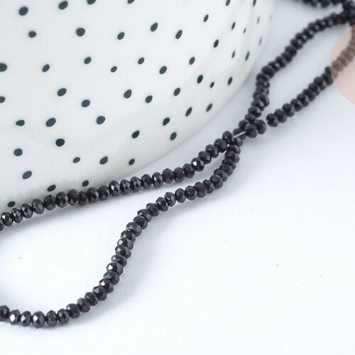 Perle ronde verre facettée noire 2mm, fourniture création de bijoux diy, le fil de 37cm g7398