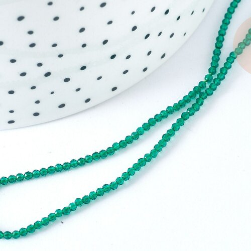 Perle ronde verre facettée transparente vert foncé 2mm, fourniture création de bijoux diy, le fil de 37cm g7393