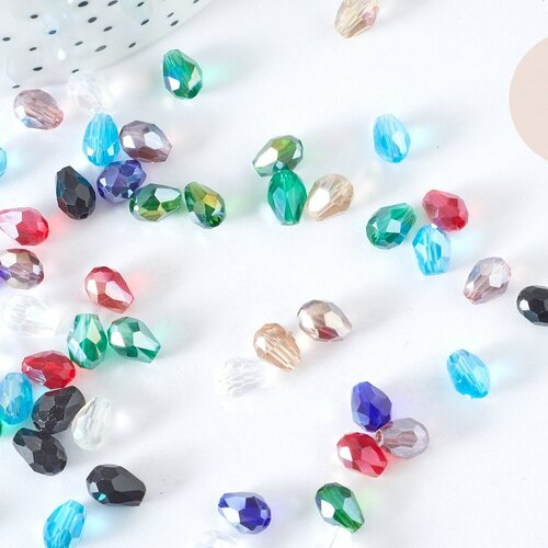 Perle goutte cristal facettée multicolore ab 7-8mm, création bijoux cristal, lot de 50 g3924