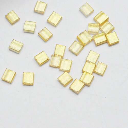 Perles rocaille carré verre rectangle or nacré, perle carré création bracelet, perle tila,4.5mm,2 trous, les 50 (4.8 gr)  g4453