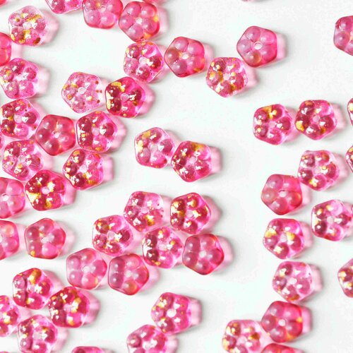 Perles fleur verre rouge et or, perles verre tchèque, perles fleur, verre violet, creation bijou,6x3mm, lot 10 perles g4195