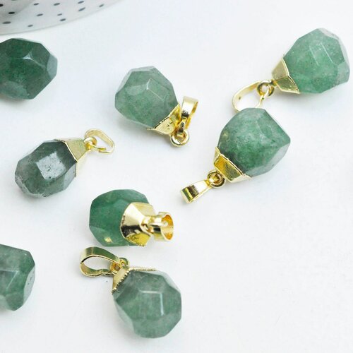 Pendant drop quartz strawberry green faceted gold, stone jewel, stone pendant, natural strawberry quartz, stone jewelry,19-21mm g4509