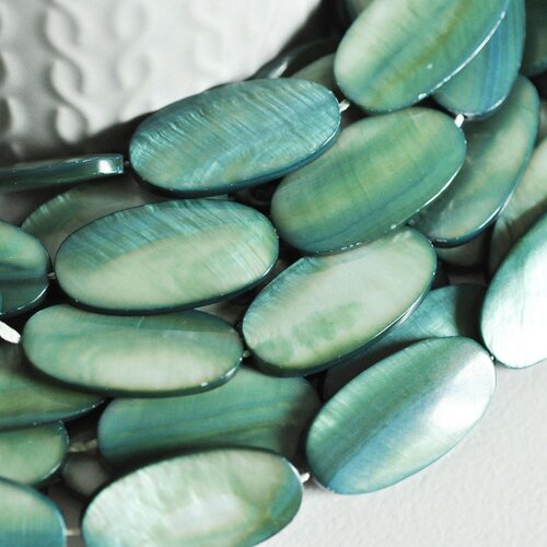 Perle ovale nacre verte naturelle, fourniture créative, perle rectangulaire, coquillage teinté vert, création bijoux, 30mm, fil de 13-g1061