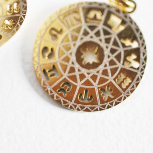 Pendant medal round astrology golden steel, astrological sign, golden pendant, nickel-free, golden brass, gold medal, 22mm, unity, g1613