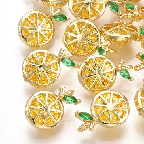 Pendentif citron doré  18k zircons,pendentif fruit création bijoux, pendentif doré, 11.5mm,l'unité g4037