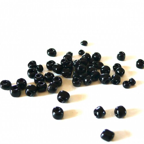 Grosses perles rocaille noire,fournitures pour bijoux, perles rocaille noire,perles verre, création bijou,noir opaque, lot 10g, 4mm-g901