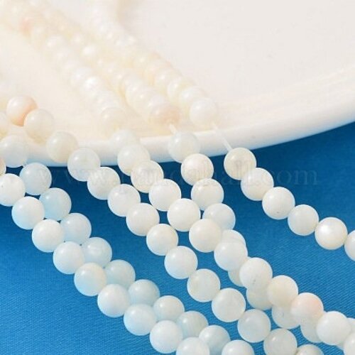 Perle ronde nacre coquillage blanc,perle en coquillage pour fabrication bijoux nacre, le fil de 65 perles g5601