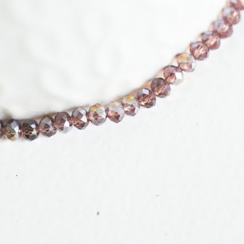 Perle toupie violet rose irisé,perles bijoux, perle cristal violet verre facette, fil de 39 cm, 3x2mm,g3396