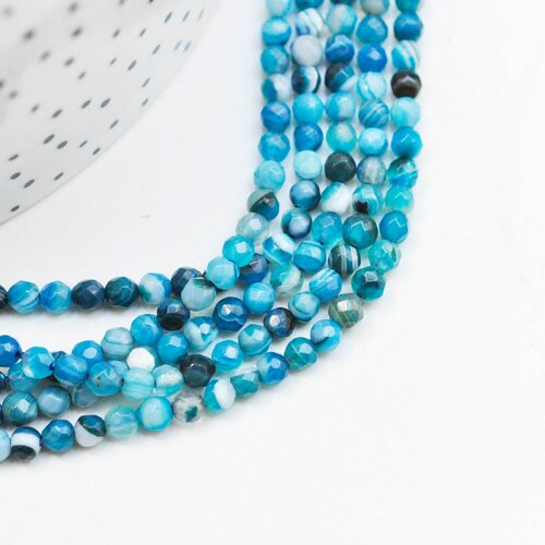Perle agate bleue facettée 4mm, perle agate,perle pierre naturelle,agate naturelle,perle facette,4mm,fil de 90 perles g5010