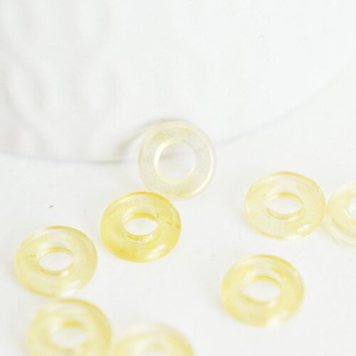 Pendentif donut verre jaune, un pendentif rond verre pour vos créations de bijoux,10x3mm, lot de 10 g3671