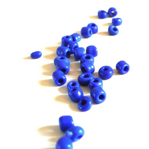 Grosses perles rocaille bleu roi,fournitures pour bijoux, perles rocaille bleues, bleu roi opaque, lot 10g, diamètre 4mm -g185