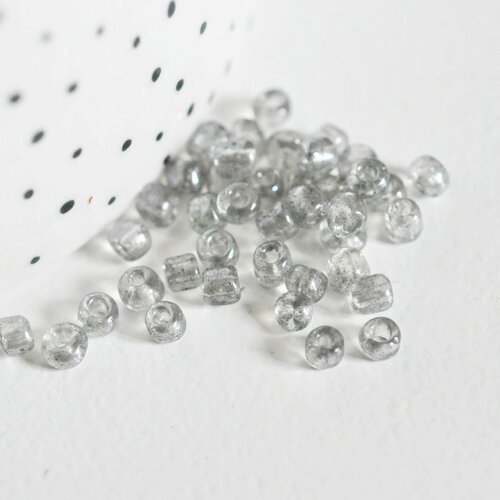 Grosses perles de rocaille gris clair transparent,perles rocaille, grosse perles grises, création bijoux,10grammes,4mm g3739