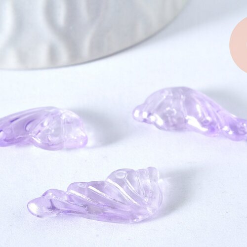Pendentif aile verre violet clair 24.5mm ,pendentif verre pour création bijoux,lot de 10 g5830