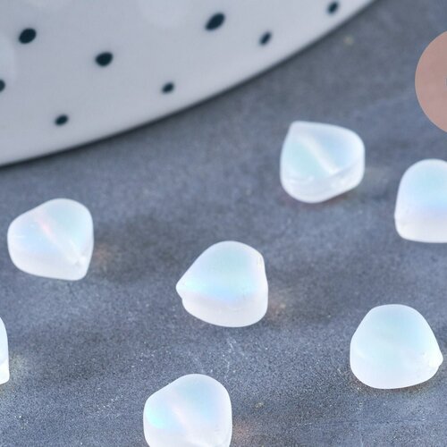 Perle coeur verre blanc irisé 6mm, des perles en verre pour création bijoux,lot de 10 g6595