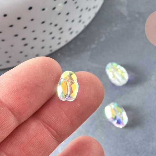 Perle scarabé verre transparent facettée cristal ab 12mm, fournitures pour créations de bijoux diy, l'unité g6833