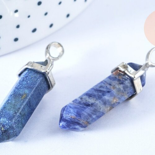 Pendentif pointe lapis lazulis argenté, fournitures créatives,pendentif bijoux, pendentif pierre, lapis lazulis naturel,40mm g4078