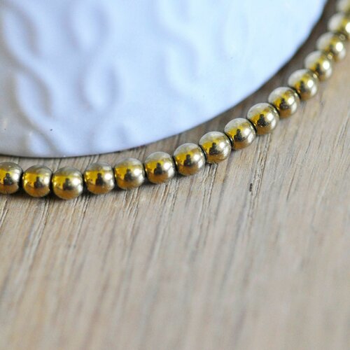 Perle rondes hématite dorée, perle création bijoux pierre ,4mm,fil de 100 perles g3655
