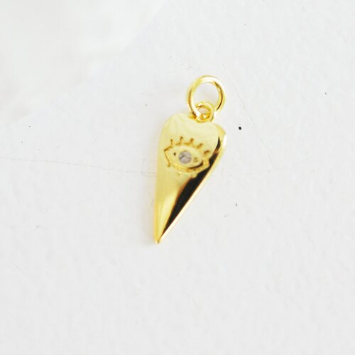 Pendentif médaille pointe oeil laiton doré lisse et zircon, un pendentif doré sans nickel pour la création bijoux,15.mm, l'unité,g3172