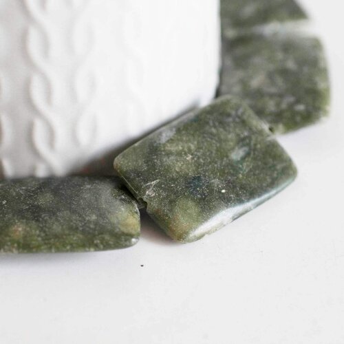 Perle jade vert oliver rectangle, fourniture créative, perles gémétrique,jade vert,pierre naturelle,perle jade,perles pierre,35mm,les 2-g568