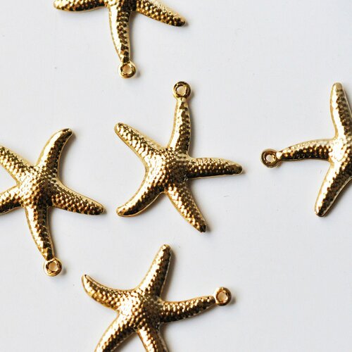 Pendentif acier dore étoile de mer,breloque doré acier inoxydable, pendentif sans nickel,création bijoux,22mm, lot de 2 g4123