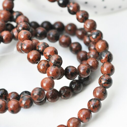 Perles jaspe bréchique,grade a,jaspe marron naturelle,création bijou pierre naturelle, le fil,6mm,g4412