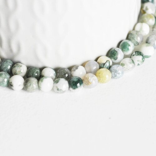 Perle ronde agate mousse naturelle 6mm, création bijoux pierre,fil de 37.5cm-g1536