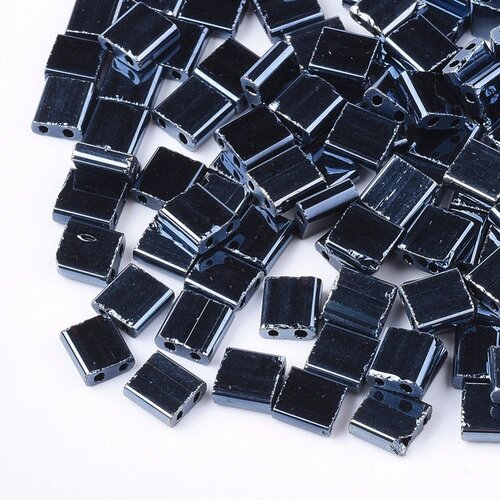 Perles rocaille carré opaque noir irisé, perle carré création bracelet, perle tila,4.5mm,2 trous, les 50 (4.8gr) g5478