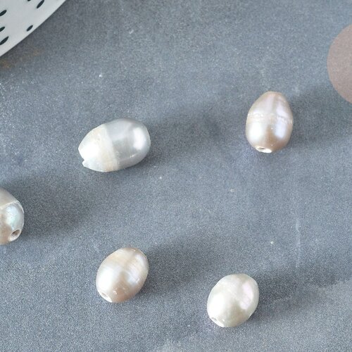 Perle naturelle d'eau douce grise forme mixte  7-10mm trou large, création bijoux perle eau douce, l'unité g7360