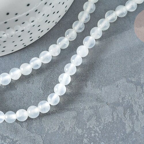 Perle ronde selenite blanche 6mm,création bijoux pierre blanche naturelle,le fil de 40cm g7331