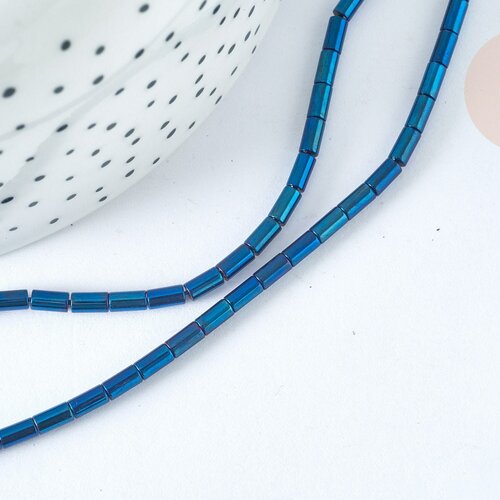 Perles tube verre bleu irisé 4.5x2.5mm,perle tissage et fabrication bijoux,le fil de 36cm g7337