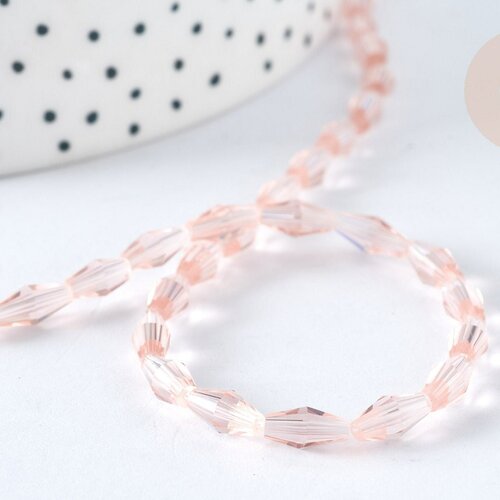 Perles losanges facettées transparente rose clair 8x4mm, création bijoux cristal, le fil de 58.4cm g7329