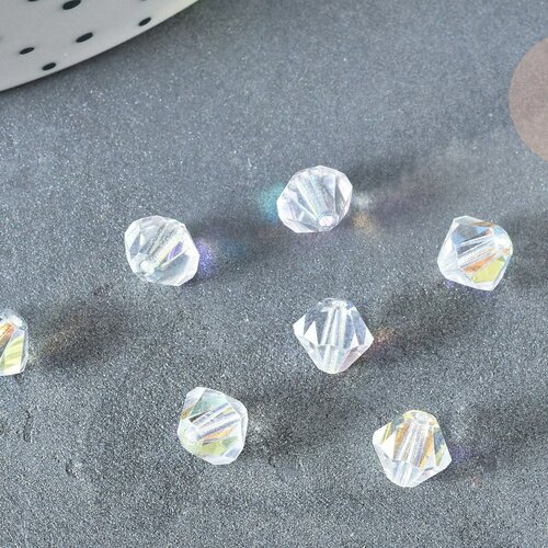 Perle toupie verre tchèque blanc irisé ab 6mm,perles pour création bijoux verre et cristal, les 2gr, g7358