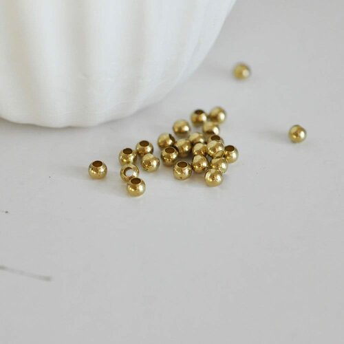 Perles intercallaires laiton brut, perles dorées, création bijoux,perle ronde laiton, laiton brut,lot de 100, 3mm- g1685