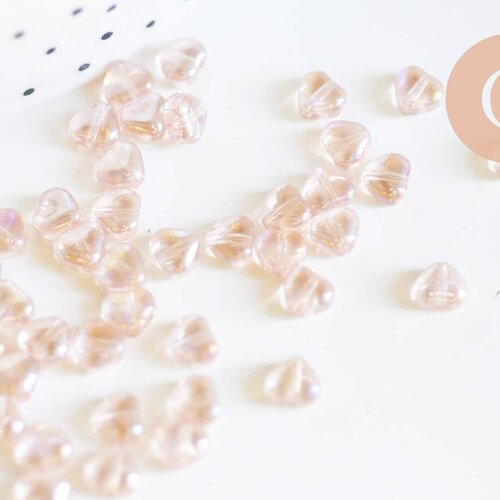 Perle coeur verre orange irisé 6mm, des perles en verre pour création bijoux,lot de 10 g6250