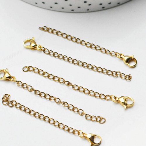 Chain extension gilded steel with clasp, stainless gold steel without nickel, jewelry creation, 65.5mm, lot of 5 g4626
