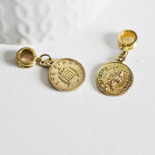Pendentif médaille ronde penny, fournitures créatives, pendentif doré, médaillon,métal doré, création bijoux, médaille or (2.4g) ,2.1cm g355