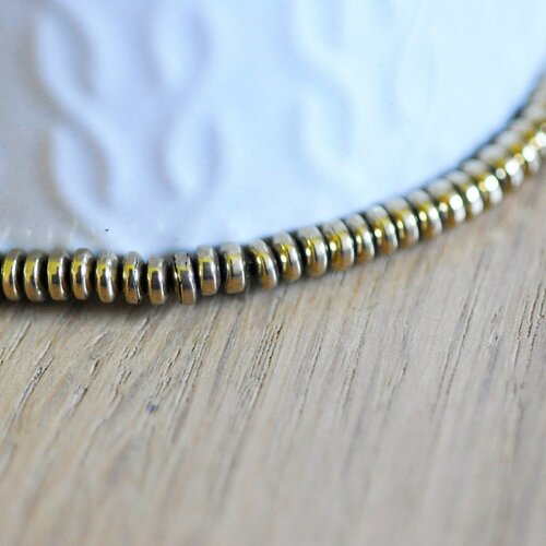 Perle ronde hématite dorée, une fourniture pour fabrication de bijou pierre, le fil de 194 perles,4x2mm g3860