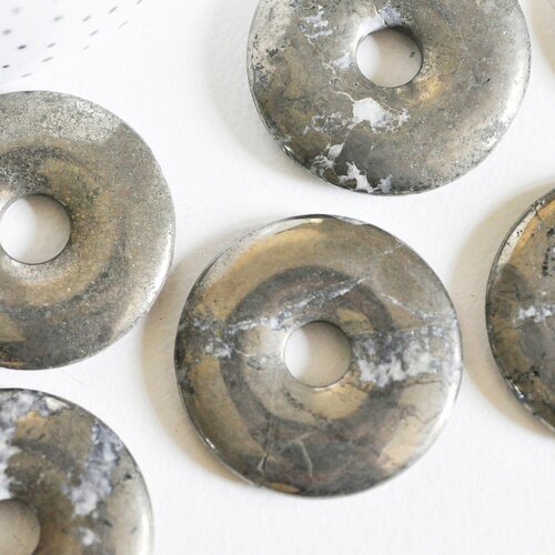 Pendentif donut pyrite grise, fournitures créatives, pendentif cercle, pyrite naturelle,pierre naturelle,création bijoux,30x5mm-g2047