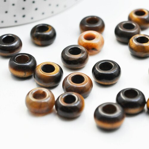 Pendentif donut oeil de tigre naturel pour création de bijou en pierre, pendentif pierre cercle,14mm,lot de 2 g5217