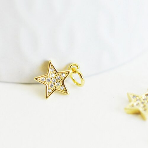 Pendentif étoile doré cristal zircon, pendentif doré,porte-bonheur,laiton dore,bijou constellation,création bijoux,11.5mm,l'unité g4062