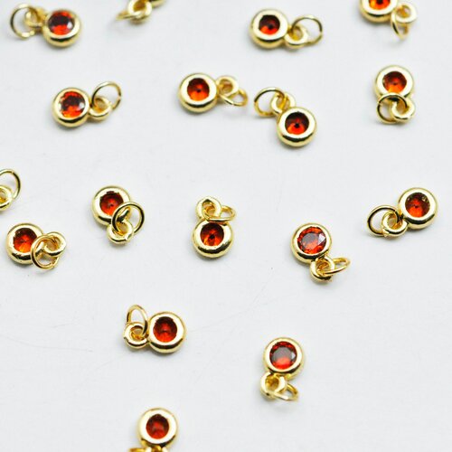 Pendentif rond doré 24 carats zircon rouge, pendentif cristal, pendentif doré cristal, création bijoux,6.5mm, les 5 g4676