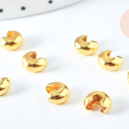 Cache perles à écraser en laiton doré lisse 6 mm de diamètre, fabrication de bijoux, fermeture bijoux, bijoux diy, laiton or, g6932
