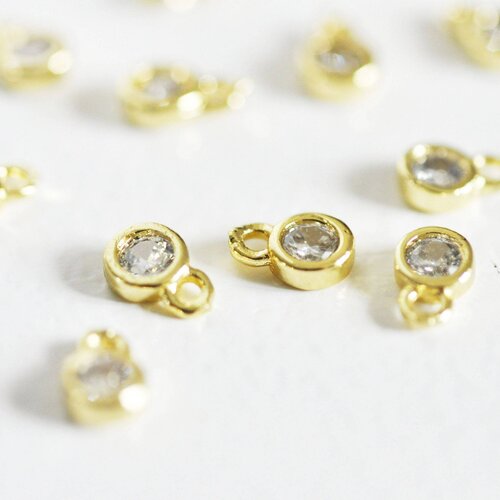 Pendentif rond doré 24 carats cristal blanc,pendentif cristal, pendentif doré cristal, création bijoux,6mm, les 10 g5430