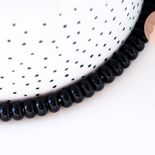 Perle rondelle donut verre opaque noir,des perles rondelles verre pour créations de bijoux et bracelet,8x5mm, le fil de 80 perles g6905