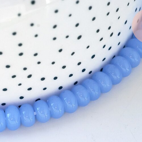 Perle rondelle donut verre opaque bleu clair, perles rondelles verre pour créations de bijoux et bracelet,8x5mm, le fil de 40,3 cm g5815