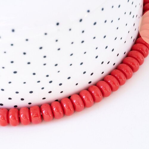 Perle rondelle donut verre opaque rouge,des perles rondelles verre pour créations de bijoux et bracelet,8x5mm, le fil de 80 perles g5817