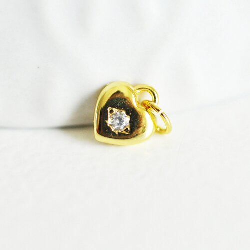 Breloque cœur laiton doré 18k étoile cristal,sans nickel,création bijoux,pendentif amour, pendentif zircon,7.5mm, l'unité g4065