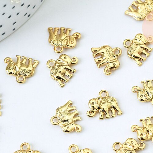 Pendentif éléphant zamac doré,fournitures créatives, sans nickel,creation bijoux,perle géométrique,9.5mm,lot de 2 g5871