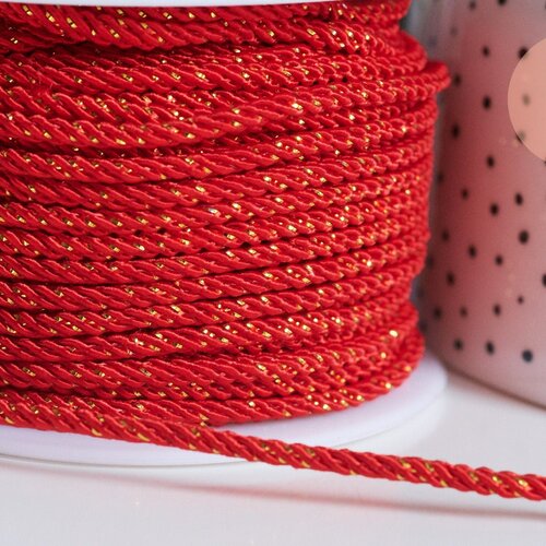 Cordon satiné torsadé rouge et or largeur 2.5-3mm, cordon pour bijoux,cordon rouge scrapbooking,corde décoration,  longueur 1 mètre - g6713